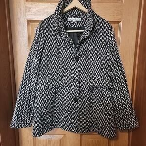 Kenneth Cole‎ New York Women’s Size 12 Wool Blend Black White Pea Coat Chevron